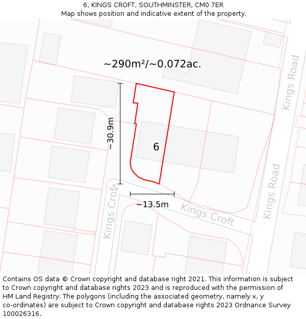 6, KINGS CROFT, SOUTHMINSTER, CM0 7ER: Plot and title map