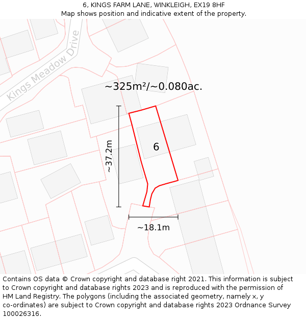 6, KINGS FARM LANE, WINKLEIGH, EX19 8HF: Plot and title map