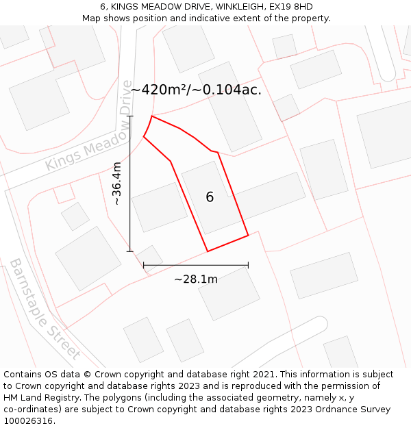 6, KINGS MEADOW DRIVE, WINKLEIGH, EX19 8HD: Plot and title map