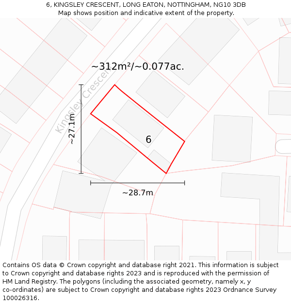 6, KINGSLEY CRESCENT, LONG EATON, NOTTINGHAM, NG10 3DB: Plot and title map