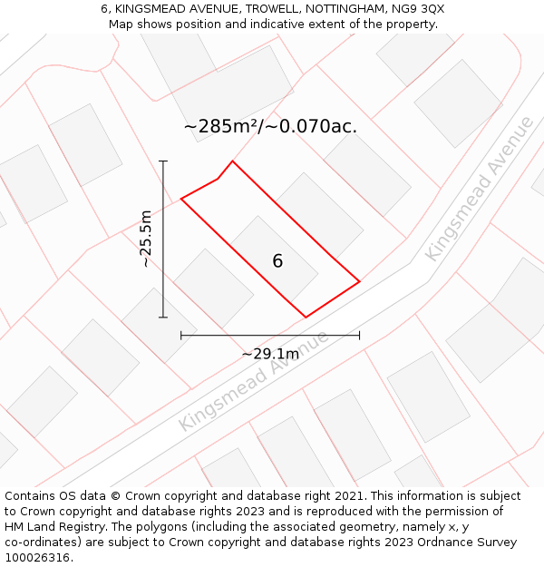 6, KINGSMEAD AVENUE, TROWELL, NOTTINGHAM, NG9 3QX: Plot and title map