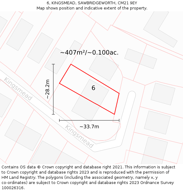 6, KINGSMEAD, SAWBRIDGEWORTH, CM21 9EY: Plot and title map