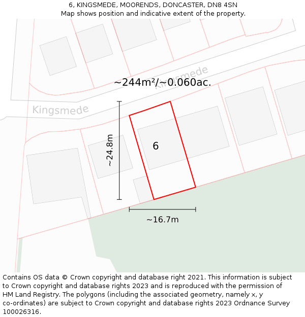 6, KINGSMEDE, MOORENDS, DONCASTER, DN8 4SN: Plot and title map