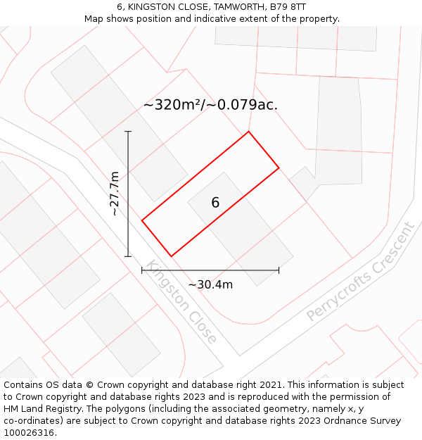 6, KINGSTON CLOSE, TAMWORTH, B79 8TT: Plot and title map