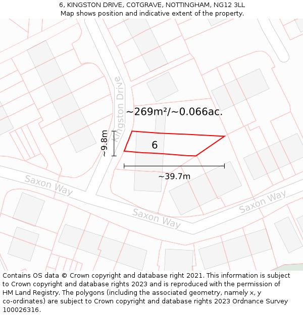 6, KINGSTON DRIVE, COTGRAVE, NOTTINGHAM, NG12 3LL: Plot and title map