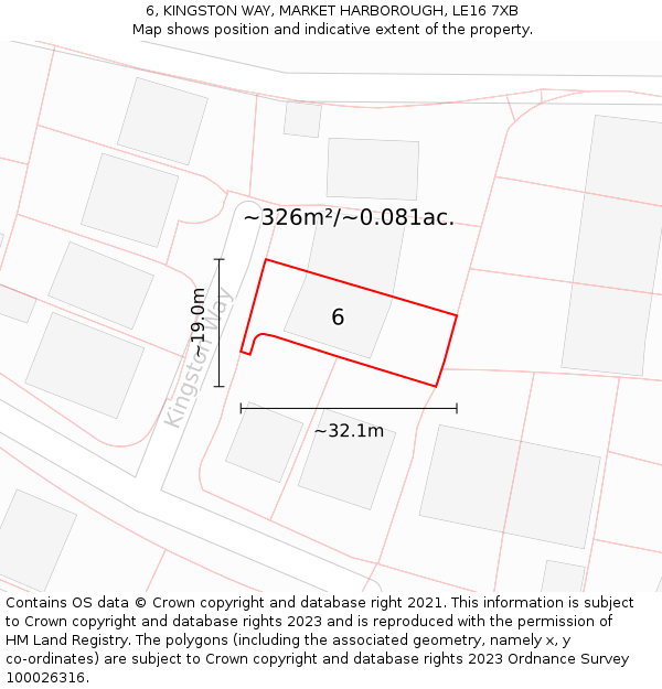 6, KINGSTON WAY, MARKET HARBOROUGH, LE16 7XB: Plot and title map