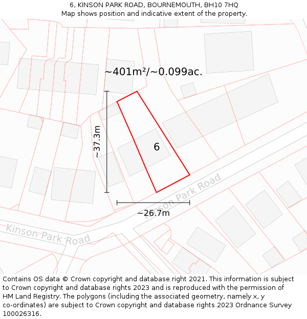 6, KINSON PARK ROAD, BOURNEMOUTH, BH10 7HQ: Plot and title map