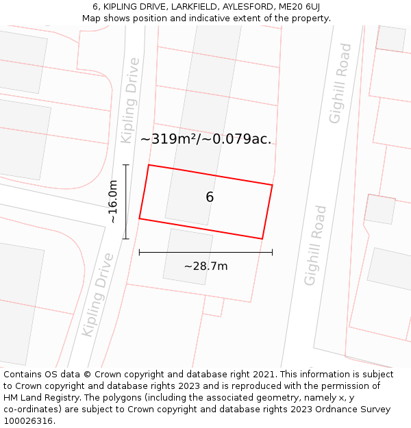 6, KIPLING DRIVE, LARKFIELD, AYLESFORD, ME20 6UJ: Plot and title map