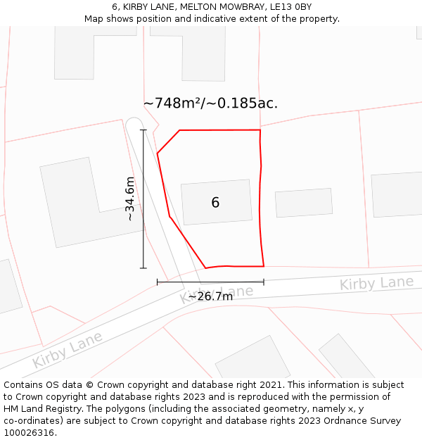 6, KIRBY LANE, MELTON MOWBRAY, LE13 0BY: Plot and title map
