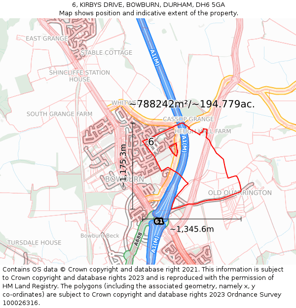 6, KIRBYS DRIVE, BOWBURN, DURHAM, DH6 5GA: Plot and title map