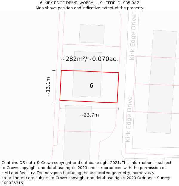 6, KIRK EDGE DRIVE, WORRALL, SHEFFIELD, S35 0AZ: Plot and title map