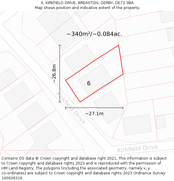 6, KIRKFIELD DRIVE, BREASTON, DERBY, DE72 3BA: Plot and title map