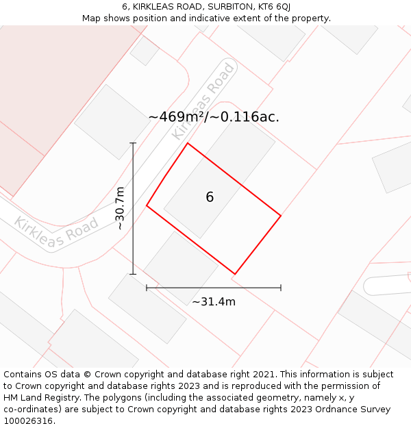 6, KIRKLEAS ROAD, SURBITON, KT6 6QJ: Plot and title map