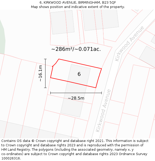 6, KIRKWOOD AVENUE, BIRMINGHAM, B23 5QF: Plot and title map