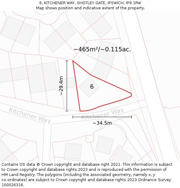 6, KITCHENER WAY, SHOTLEY GATE, IPSWICH, IP9 1RW: Plot and title map