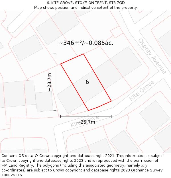 6, KITE GROVE, STOKE-ON-TRENT, ST3 7GD: Plot and title map