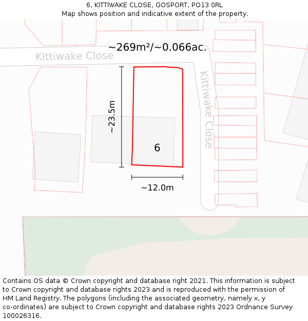 6, KITTIWAKE CLOSE, GOSPORT, PO13 0RL: Plot and title map