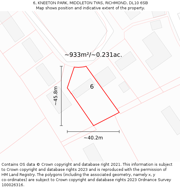 6, KNEETON PARK, MIDDLETON TYAS, RICHMOND, DL10 6SB: Plot and title map