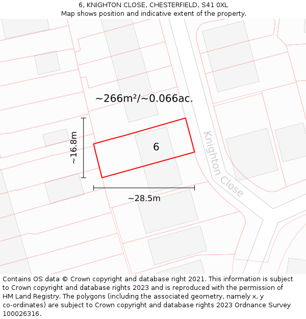 6, KNIGHTON CLOSE, CHESTERFIELD, S41 0XL: Plot and title map