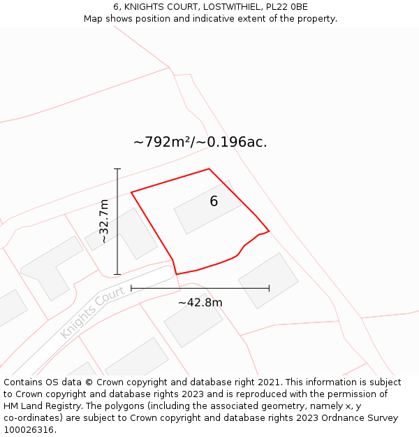 6, KNIGHTS COURT, LOSTWITHIEL, PL22 0BE: Plot and title map