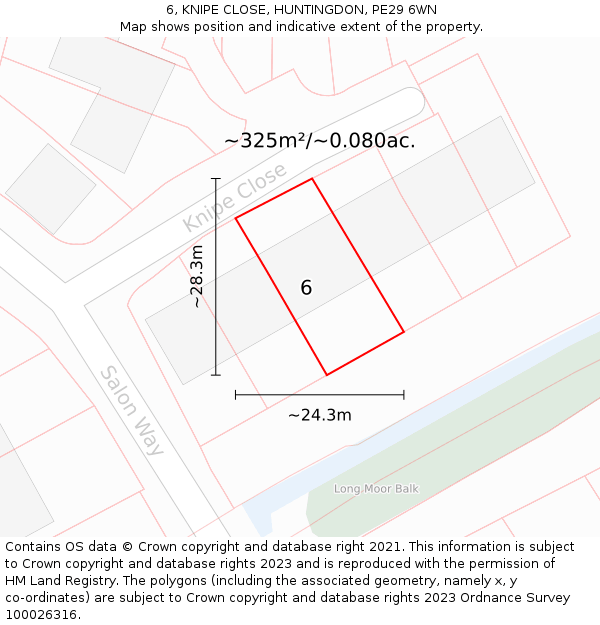 6, KNIPE CLOSE, HUNTINGDON, PE29 6WN: Plot and title map