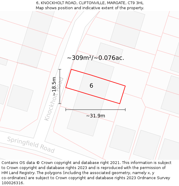 6, KNOCKHOLT ROAD, CLIFTONVILLE, MARGATE, CT9 3HL: Plot and title map