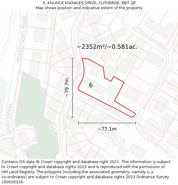 6, KNUNCK KNOWLES DRIVE, CLITHEROE, BB7 2JF: Plot and title map