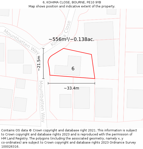 6, KOHIMA CLOSE, BOURNE, PE10 9YB: Plot and title map