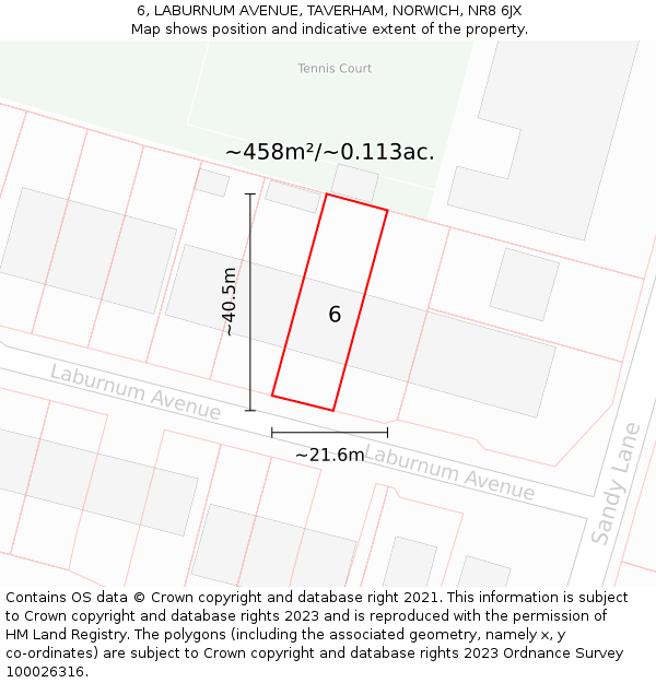 6, LABURNUM AVENUE, TAVERHAM, NORWICH, NR8 6JX: Plot and title map
