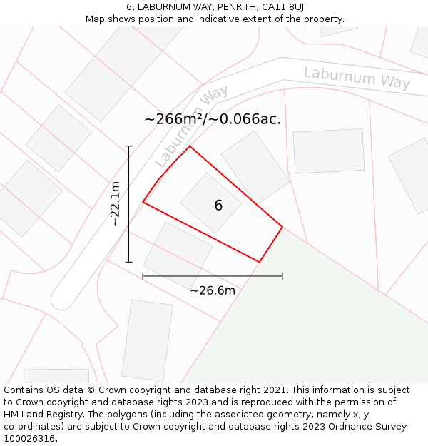 6, LABURNUM WAY, PENRITH, CA11 8UJ: Plot and title map