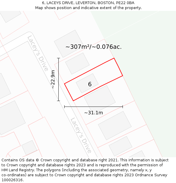 6, LACEYS DRIVE, LEVERTON, BOSTON, PE22 0BA: Plot and title map