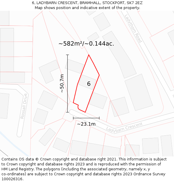 6, LADYBARN CRESCENT, BRAMHALL, STOCKPORT, SK7 2EZ: Plot and title map