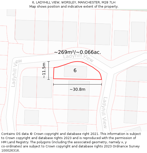 6, LADYHILL VIEW, WORSLEY, MANCHESTER, M28 7LH: Plot and title map