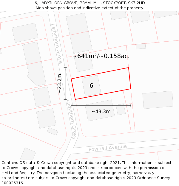 6, LADYTHORN GROVE, BRAMHALL, STOCKPORT, SK7 2HD: Plot and title map