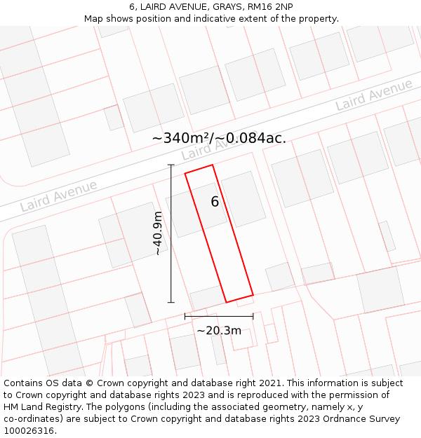 6, LAIRD AVENUE, GRAYS, RM16 2NP: Plot and title map