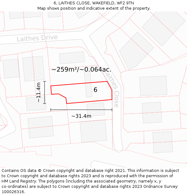 6, LAITHES CLOSE, WAKEFIELD, WF2 9TN: Plot and title map