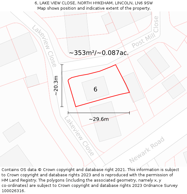 6, LAKE VIEW CLOSE, NORTH HYKEHAM, LINCOLN, LN6 9SW: Plot and title map