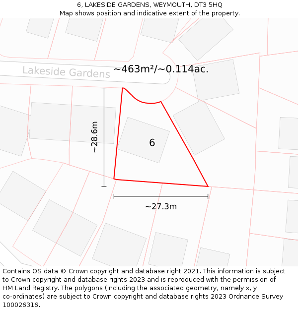 6, LAKESIDE GARDENS, WEYMOUTH, DT3 5HQ: Plot and title map