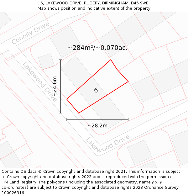 6, LAKEWOOD DRIVE, RUBERY, BIRMINGHAM, B45 9WE: Plot and title map