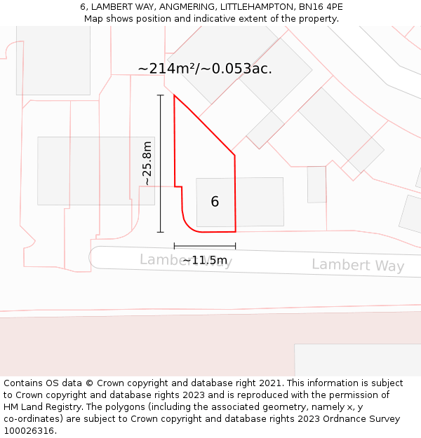 6, LAMBERT WAY, ANGMERING, LITTLEHAMPTON, BN16 4PE: Plot and title map