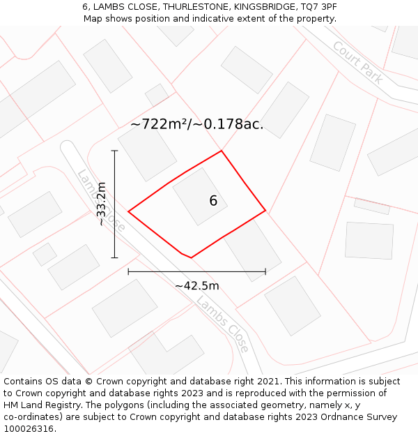 6, LAMBS CLOSE, THURLESTONE, KINGSBRIDGE, TQ7 3PF: Plot and title map