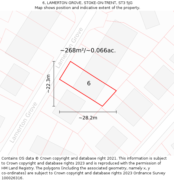 6, LAMERTON GROVE, STOKE-ON-TRENT, ST3 5JG: Plot and title map