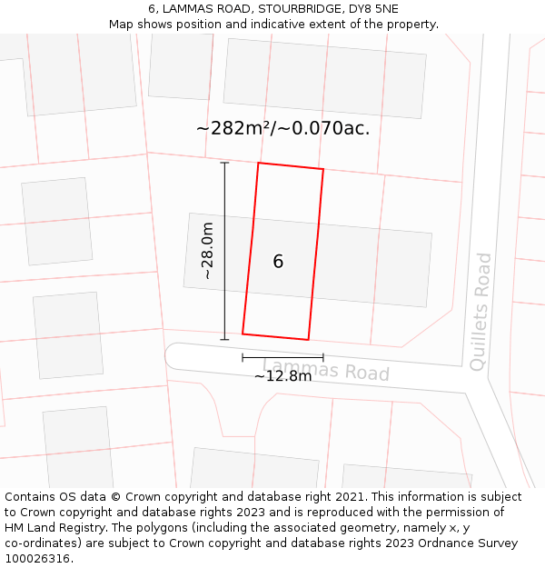 6, LAMMAS ROAD, STOURBRIDGE, DY8 5NE: Plot and title map