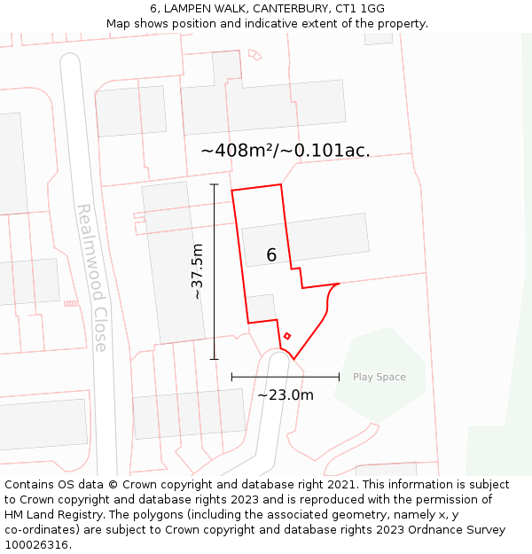 6, LAMPEN WALK, CANTERBURY, CT1 1GG: Plot and title map