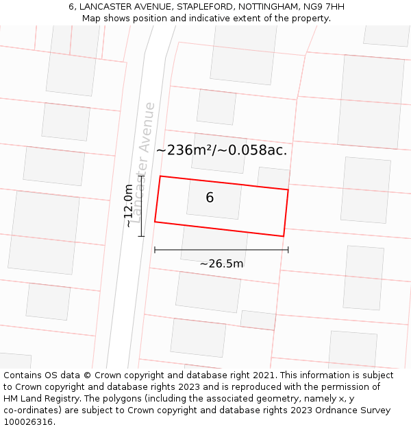 6, LANCASTER AVENUE, STAPLEFORD, NOTTINGHAM, NG9 7HH: Plot and title map