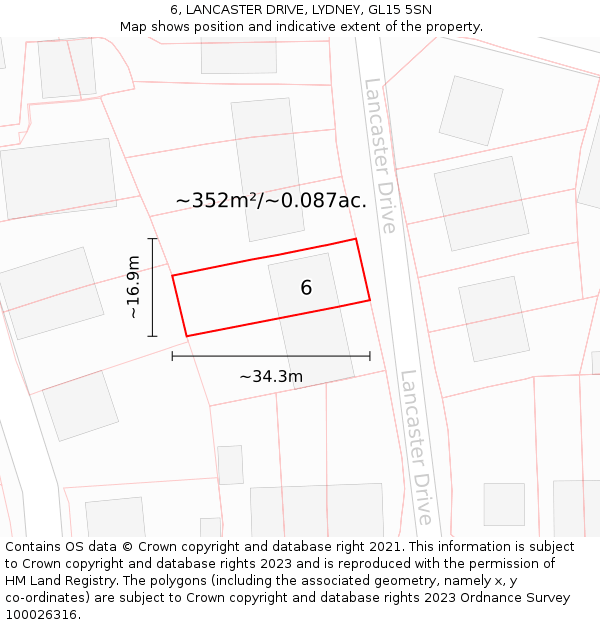 6, LANCASTER DRIVE, LYDNEY, GL15 5SN: Plot and title map