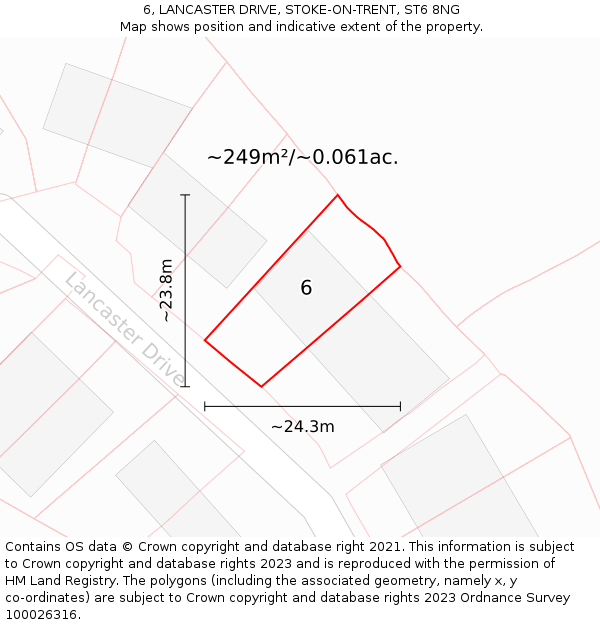 6, LANCASTER DRIVE, STOKE-ON-TRENT, ST6 8NG: Plot and title map