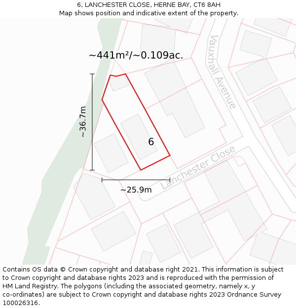 6, LANCHESTER CLOSE, HERNE BAY, CT6 8AH: Plot and title map