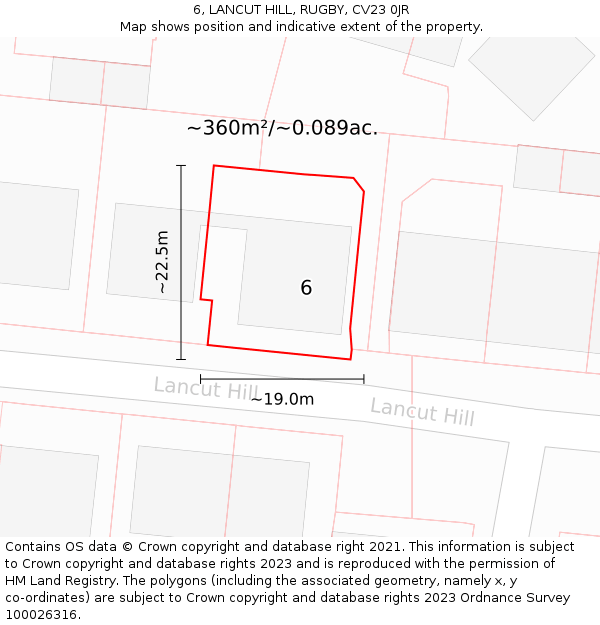 6, LANCUT HILL, RUGBY, CV23 0JR: Plot and title map