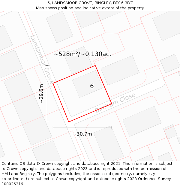 6, LANDSMOOR GROVE, BINGLEY, BD16 3DZ: Plot and title map